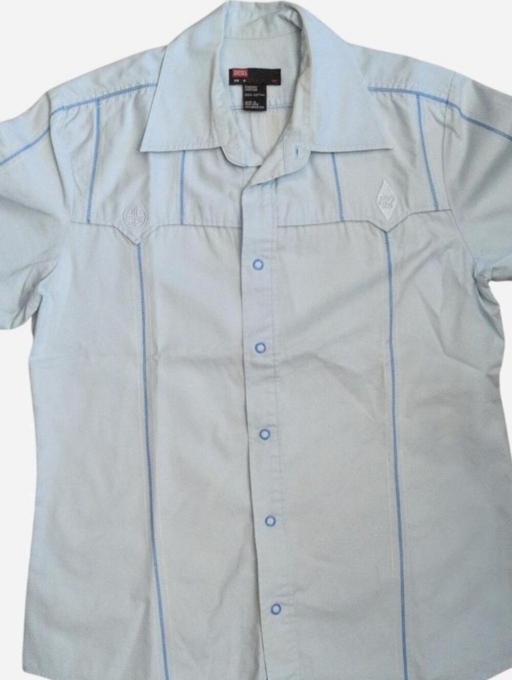 Diesel 100% Cotton Light Blue Men's Button Up Short Sleeve Shirt